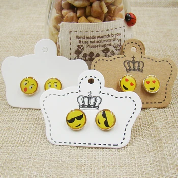 

4*5cm 200pcs new Crown shape 3colors Printed Kraft Paper Ear Studs Jewelry Display Card white/kraft paper Hang Tags for earring