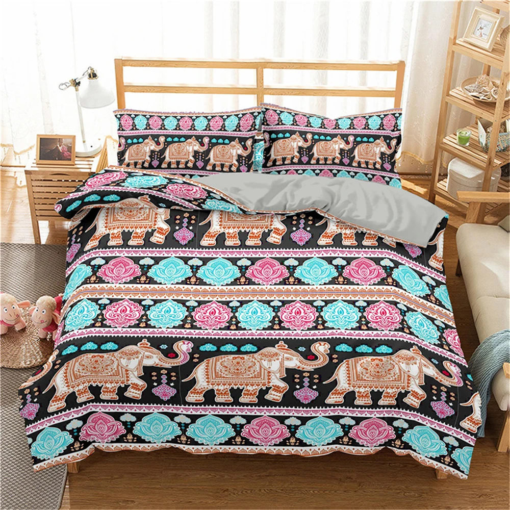 Homesky Boho винтажный комплект постельного белья с рисунком слона, индийский пододеяльник, одеяло King queen, Комплект постельного белья из микрофибры, постельное белье