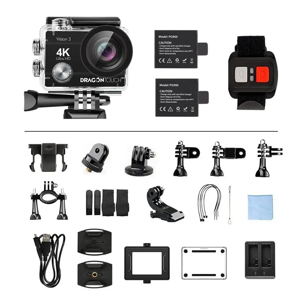 Dragon Touch 4K Action Camera 16MP Vision 3 Underwater Waterproof Camera 170 ° Wide Angle WiFi Sports Camera with Remote Control action camera deals Action Cameras