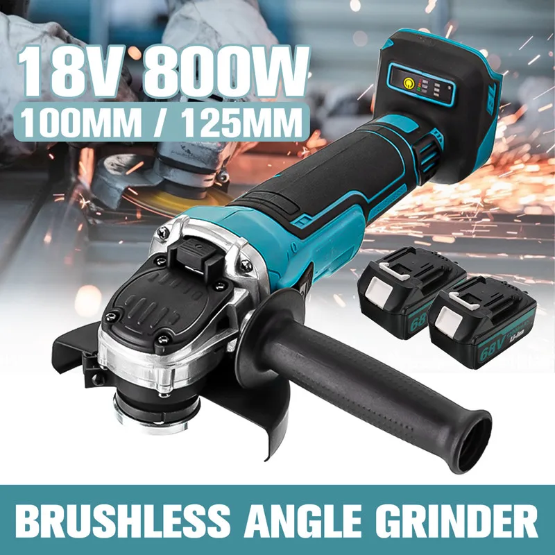 125mm Brushless Impact Angle Grinder 18V 800W Electric Cordless Polishing Grinding Machine Rechargeable For Makita Battery