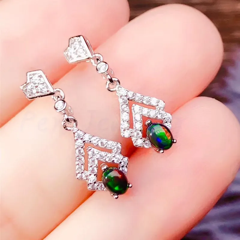 black opal Серьги-капли с натуральным сапфиром или гранатом или опалом в виде сердца,, Стерлинговое Серебро 925 пробы, 0.35ct* 2 шт, драгоценные камни# R99268 - Цвет камня: black opal