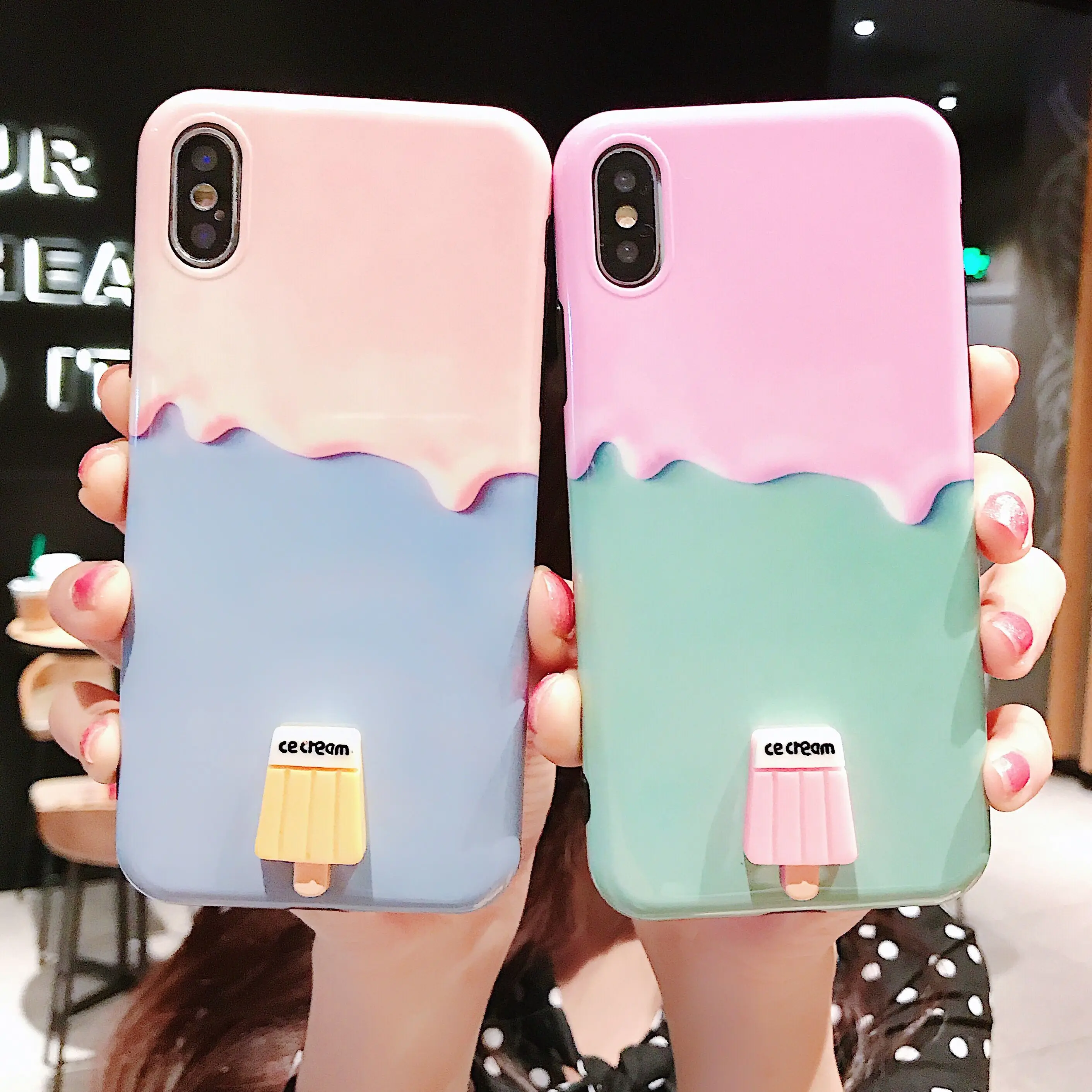 

The New Cartoon 3D cute Anti-fall Colorblock ice cream For iphone 6 6S 7 7plus 8 8Plus iphone X XR MAX Case Cover Phone Case