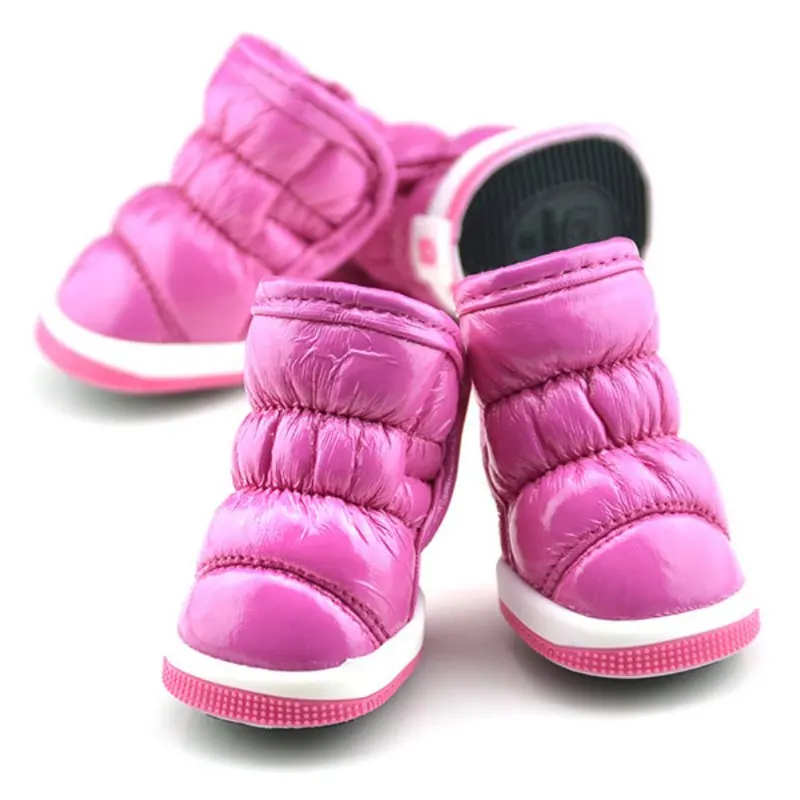 Водонепроницаемые ботинки для собак; модные зимние ботинки из искусственной кожи с оборками; зимние ботинки для собак - Цвет: Розовый
