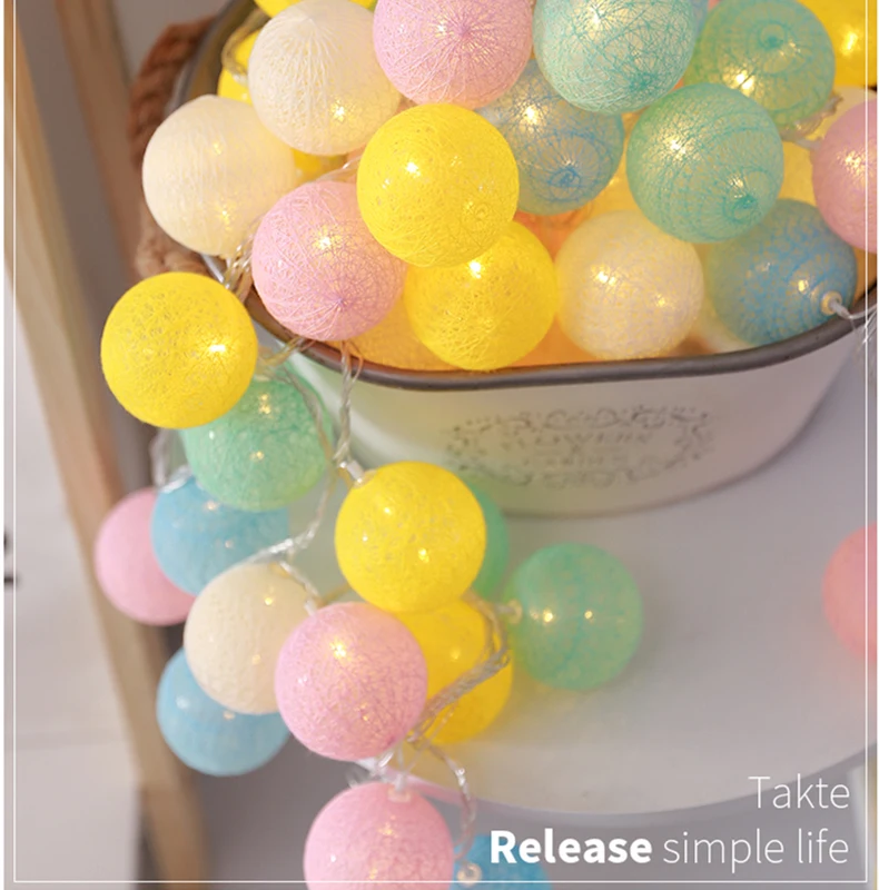 QYJSD New Year Cotton Garland Balls LED String Lights Birthday Gifts Christmas Wedding Children Bedroom Party Decoration