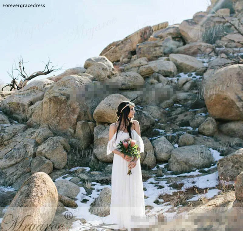 Bohemian 2017 Beach Wedding Dresses For Pregnant Women Lace Chiffon Bohemian Wedding Dress Empire Waist A Line Wedding Bridal Gowns Cheap  135 (2)