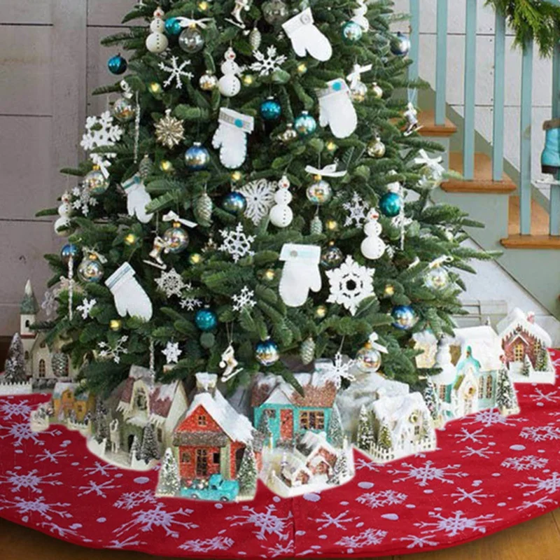 Рождественская елка юбка традиционная красная и белая Снежинка елка юбка для рождественских украшений