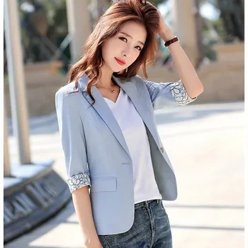 

spring autumn suit jacket seven-point sleeve short section women's new fashion casual slim white collar work clothes jacket