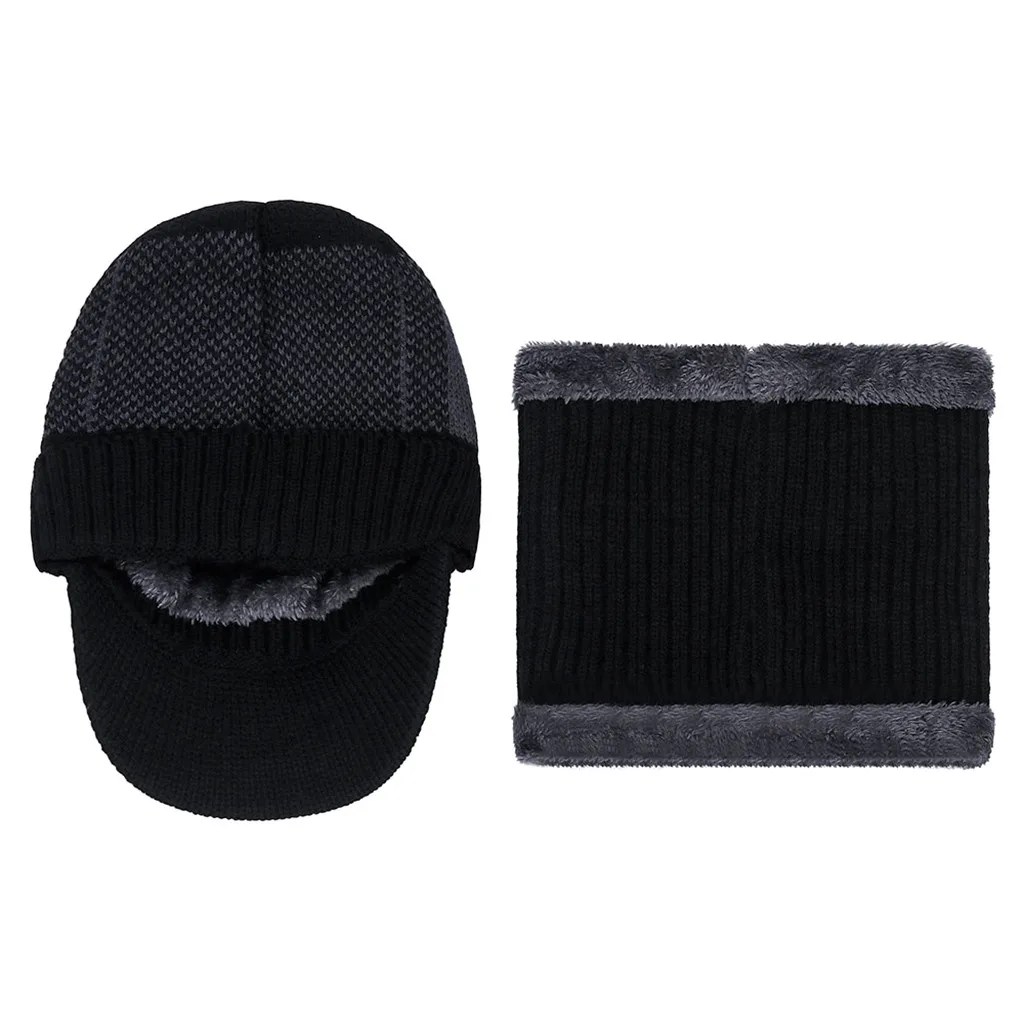 Мужская теплая шапка Skullies+ мягкий шарф, комплект из двух предметов, зимняя утолщенная шапка, мужские ветрозащитные вязаные шапки, теплые шапки для шеи 12,3