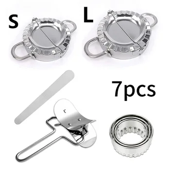 

7PCS Kit Dumpling Mould Maker Cutter Stainless Steel Dough Presser Wraper Tool Kitchen Cooking Accessories