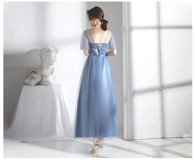 Серое синее платье подружки невесты, свадебное платье Azul Marino, элегантное женское платье для свадебной вечеринки, сексуальное платье с v-образным вырезом для выпускного вечера