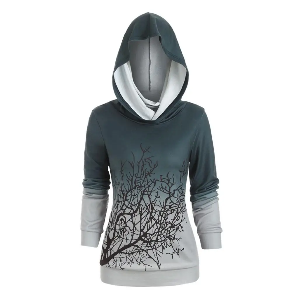 

Women Sweat-shirt Halloween Tree Print Pile Collar Cotton Hooded Sweatshirt Green Purple Red Plus Size L-5XL billie eilish hoodi