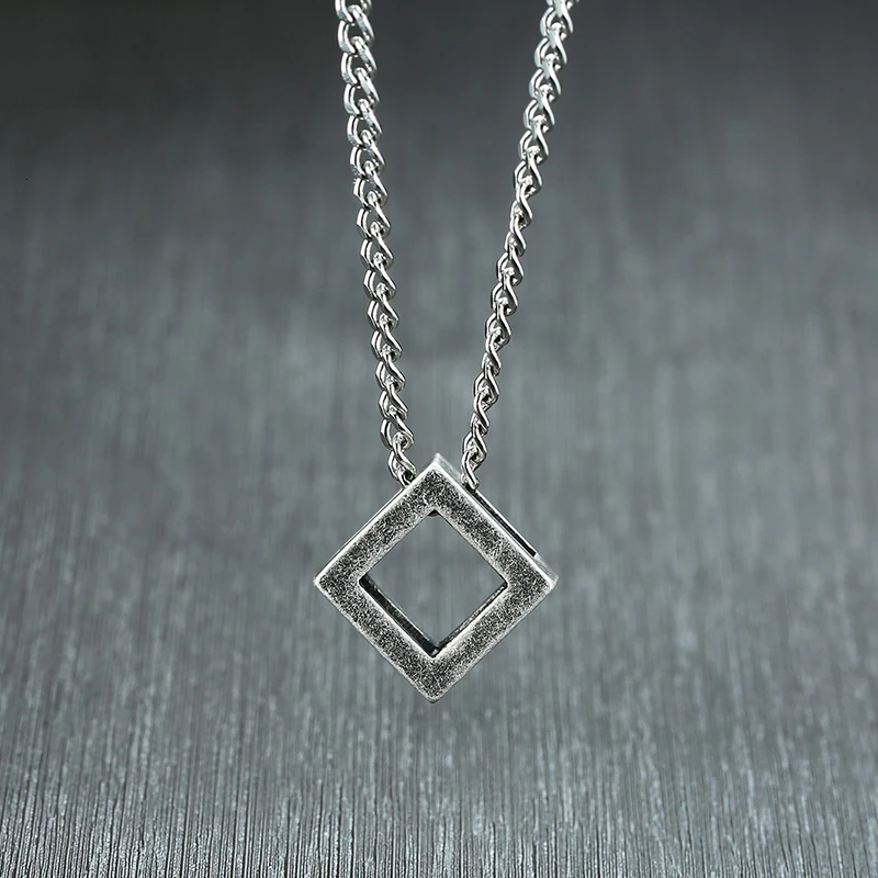 Vantage серое мужское ожерелье из нержавеющей стали квадратный пустой кубик кулон простой геометрический мужской воротник