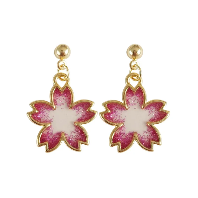 Flowers stud earrings female fashion transparent earrings resin joker earrings Cute Romantic Pink cherry stud earrings for women