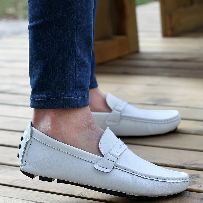 Big Size 38~47 Men Loafers Leather Driving Shoes Fashion Male Boat Shoes Brand Men Moccasins Casual Shoes Male Flat Shoes White - Image 3