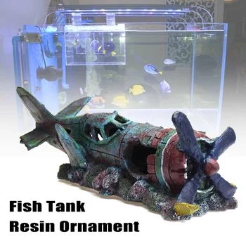 

S/M Bren Aircraft Shape Separated Sunk Shipwreck Floating Wreck for Aquarium Decoration Fish Tank Ornaments Home Decor
