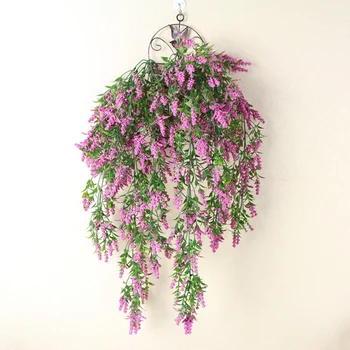 

2pcs Violet Artificial Ivy Leaf Garland Vine Fake Foliage Flower Wall Hanging Basket Lavender Flower Wedding Party Home Decor