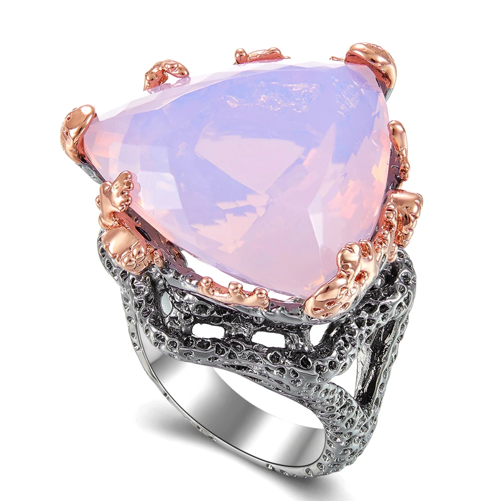 Высококачественное кольцо с розовым камнем черного и золотого цвета без свинца