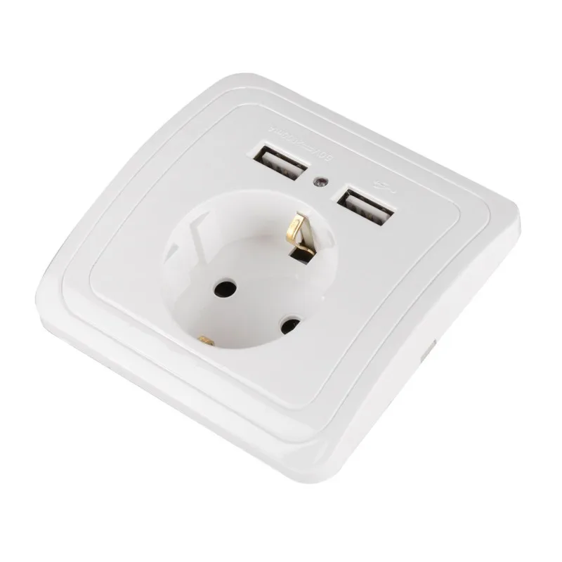 EDAL EU Plug 2 USB Port 2A Wall Charger Adapter Socket Power Outlet Panel