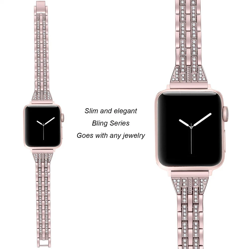 Металлический ремешок для часов, совместимый с Apple Watch, 38 мм, 40 мм, 42 мм, 44 мм, 4 серии, браслет с алмазной инкрустацией, 4 цвета на выбор