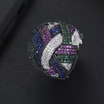 

LARRAURI Dubai Naija Bridal Finger Rings For Women Jewelry Luxury Twist Lines Geometry Wide Cubic Zirconia Rings Engagement