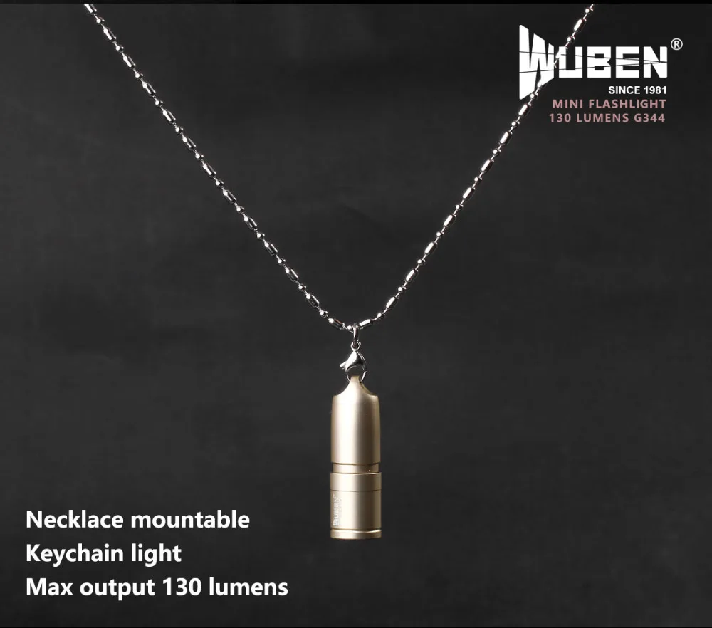 WUBEN светодиодный светильник-вспышка, маленький Keychai фонарь, Перезаряжаемый USB, 41 мм, 130 люмен, с ожерельем, портативный дизайн, мини-светильник+ батарея