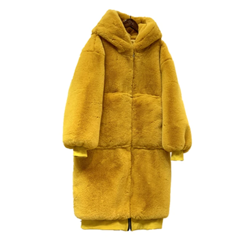 

Winter fleece Jacket Female 2019 Imitation Rabbit Fur grass Thick Cotton Padded Long Hooded Large Size Fur Coat HHH00111