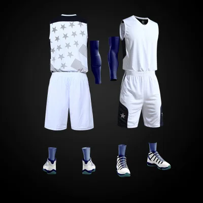 1 Set Men's Large Size Loose basketball jersey Sports clothes college tracksuits Combination Training Competition Shirts Shorts - Цвет: White