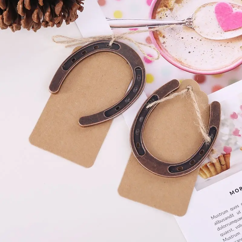 10 Sets Bronze Horseshoe Pendant with Tags Wedding Birthday Favors Souvenir Gift