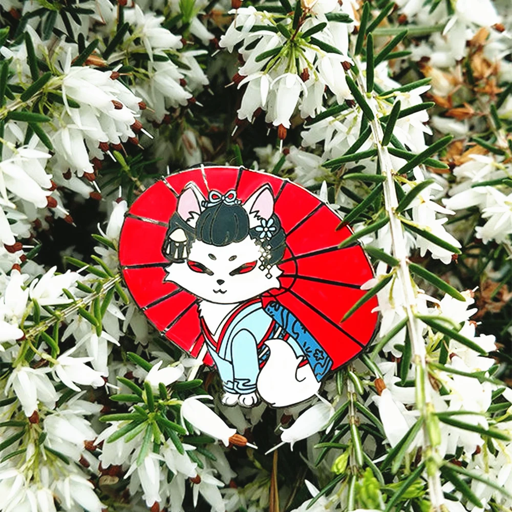 Милый японский модный персидский кот гейши эмалированная булавка Kawaii Kitty с