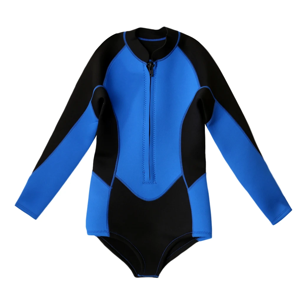 Women 3mm Neoprene Surfing Wetsuit 1-Piece Swimsuit Long Sleeves With Zipper Bikini Style Wetsuit