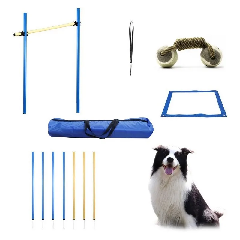 Dog Agility Equipment Obstacle Course for Dog Training Includes 7pcs Weaving Poles, Hurdle