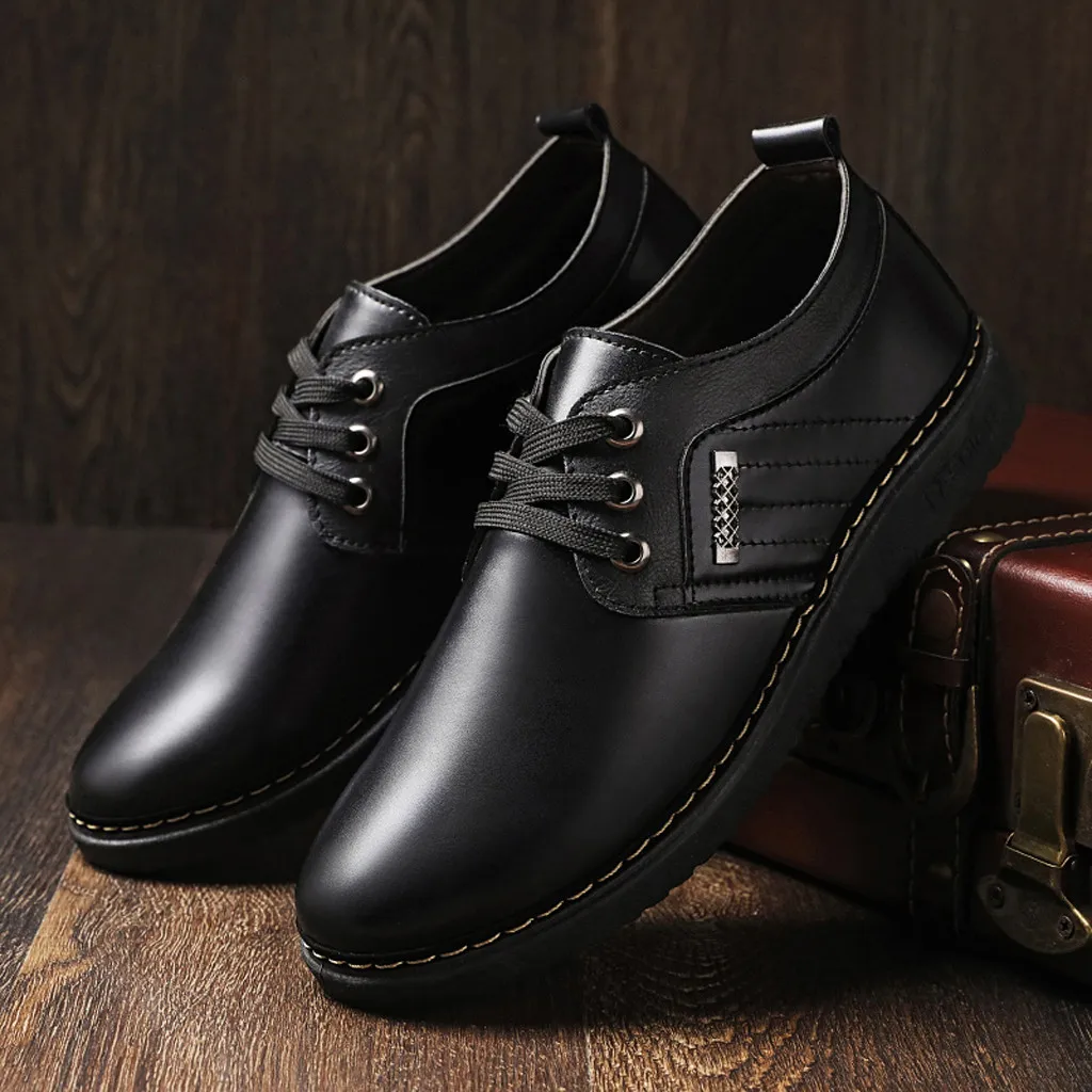 

2019 Men Dress Shoes Leather Oxford Shoes Lace Up Casual Business Formal Men Shoes Brand Men Wedding Shoes tenis masculino#3