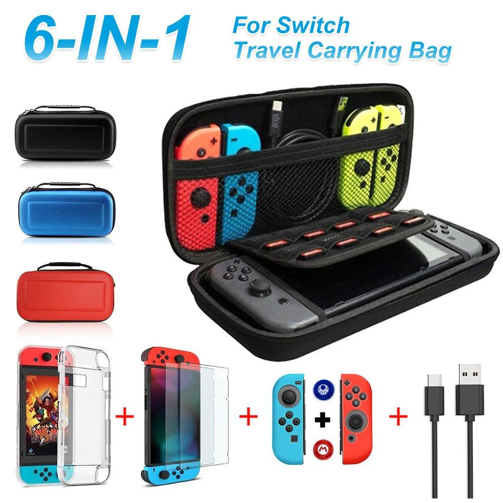 6 в 1 защитный чехол для игр Nintendo Switch дорожная сумка переноски Защитная крышка экрана Joy con колпачки зарядного