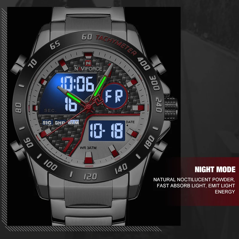 Мужские часы NAVIFORCE Топ бренд класса люкс полностью Стальные кварцевые часы мужские большие военные спортивные наручные часы Аналоговые Цифровые мужские часы