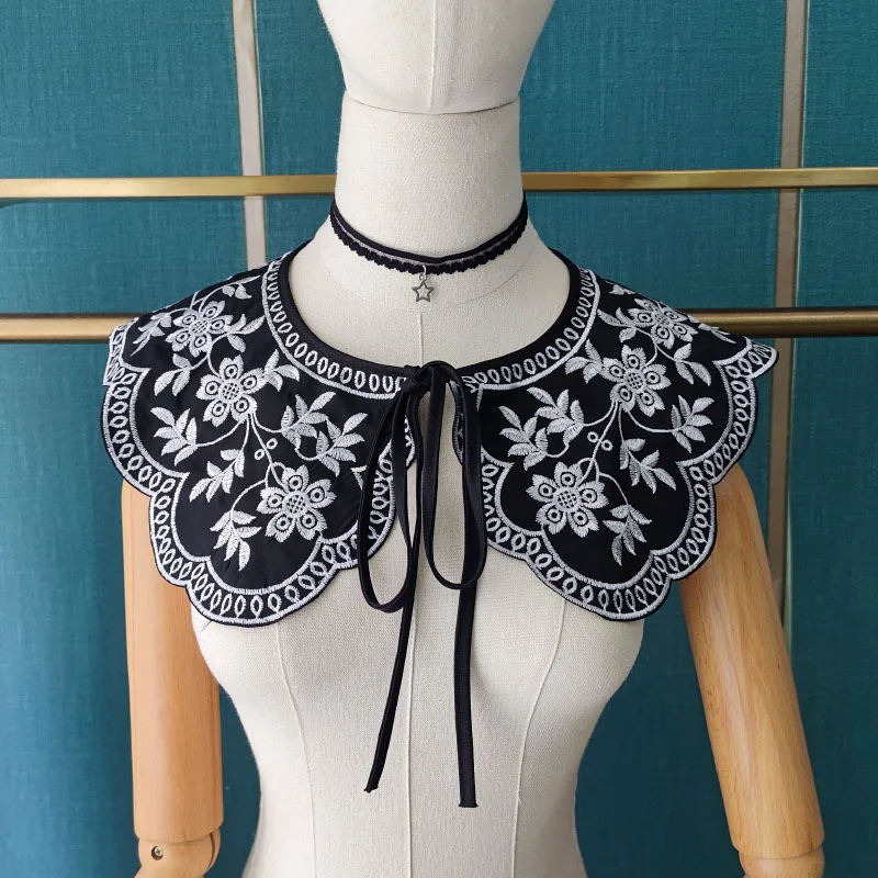 

Female Floral Embrodiery Neck Collar for Women Fake Collar Shawl Shoulder Wrap Detachable Collars Removable Lapel False Col