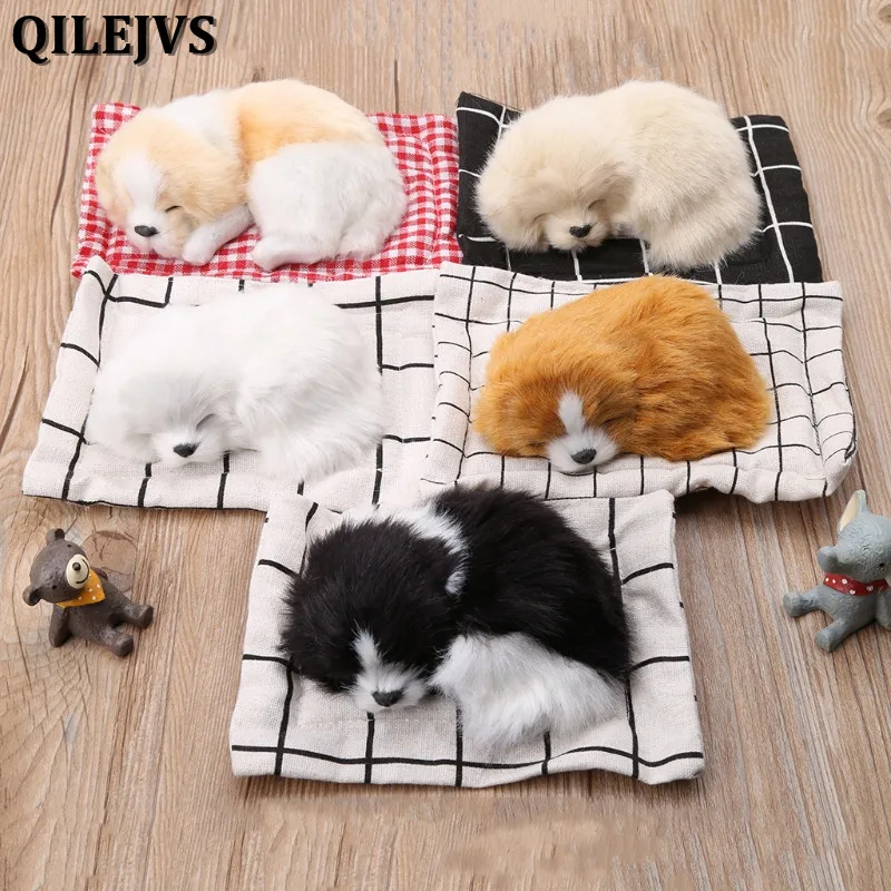 

QILEJVS Car Ornament ABS Plush Dogs Simulation Sleeping Dog Stuffed Toy Animal Doll Gift for car accessories