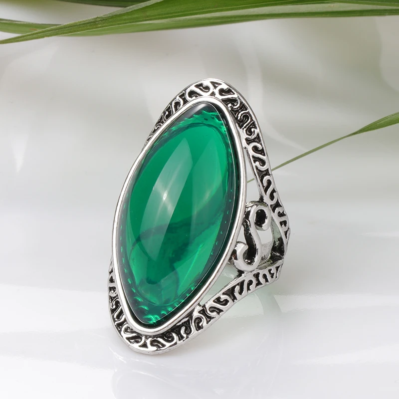 Kinel Boho Green Big Oval Finger Rings For Women Vintage Antique Tibetan Silver Female Statement Beach Holiday Jewlery Gifts
