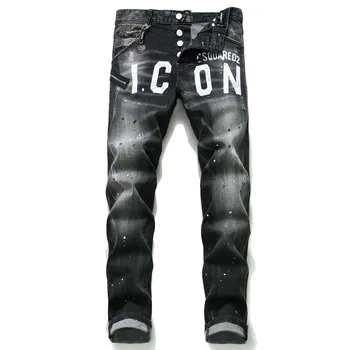 

High QualityEuropean American Style Famous Brand jeans pants Men Slim jeans denim trousers button Black Pencil Pants jeans