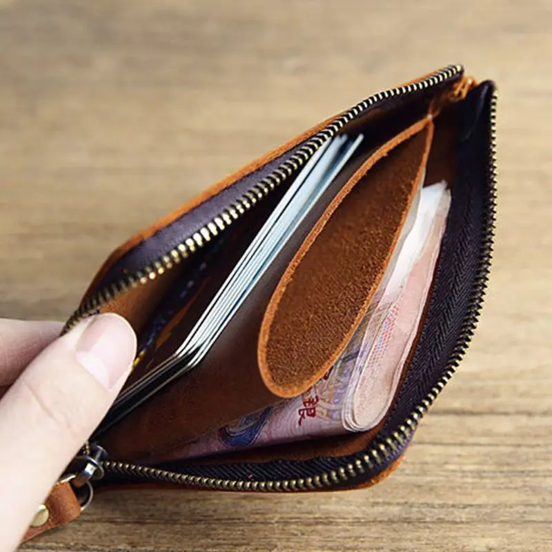 Men's PU Leather Zipper Wallet ID Credit Card Holder Business Coin Change Purse