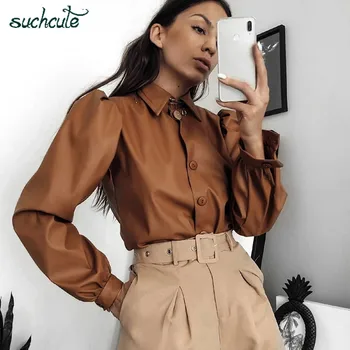 

SUCHCUTE women jacket Plus velvet button soild Autumn Winter 2019 office outwear elegent puff sleeve Feminino White Wild tops