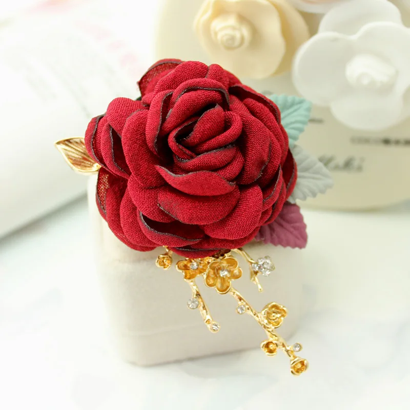 Red flower I-Remiel модная ткань Художественная ткань жемчуг цветок брошь булавка бутоньерка для женщин значок на лацкане корсажная Одежда и аксессуары - Окраска металла: Red flower