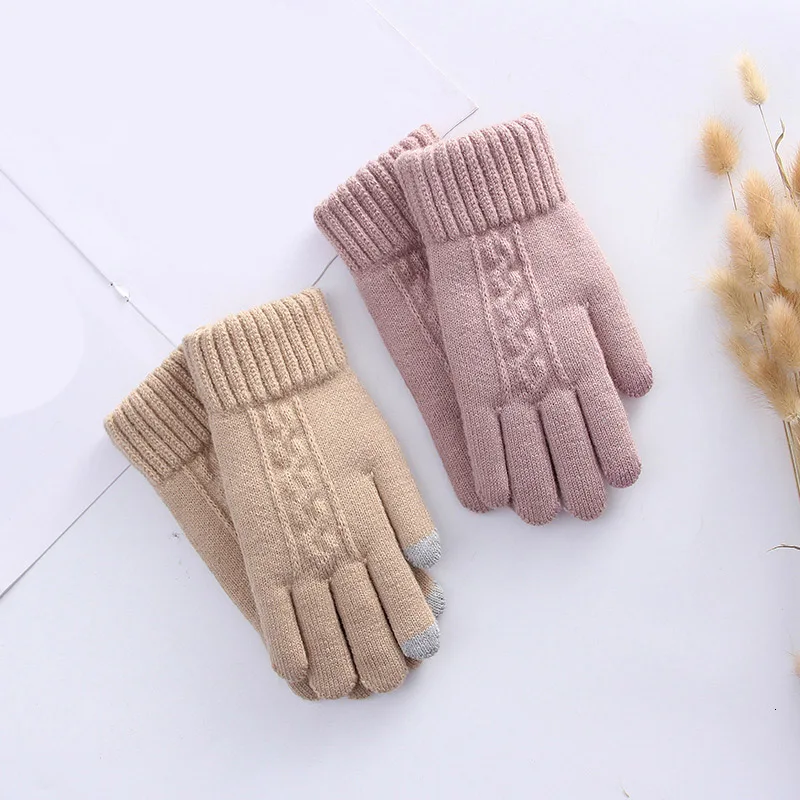 Зимние вязаные шерстяные перчатки с сенсорным экраном для женщин Guantes Invierno Mujer, вязаные толстые теплые перчатки для вождения, варежки