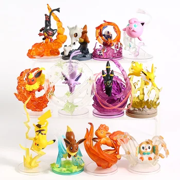 

Cartoon Eevee Action Figures Evolution Fire Stone 3D Scenario PVC Model Night Moon Eevee Collection Statue Kid Gift Toy 6Pcs/Set