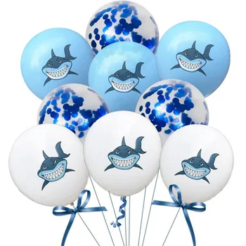 

10/15pcs 12inch Birthday Latex Shark Sequins Balloons Confetti Happy Children's Birthday Balloons Air Party Balloon