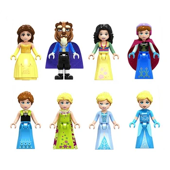 

8pcs/set DISNEY Frozen Building Blocks Bricks Bella Beast Anna Elsa Cinderella Action Figures Birthday Christmas Gift Toys Girls