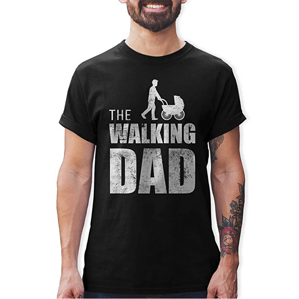 

Men's Casual Printed Elastic Short Sleeve The Walking Dad T-shirts Blouse Tops t shirt homme real madrid