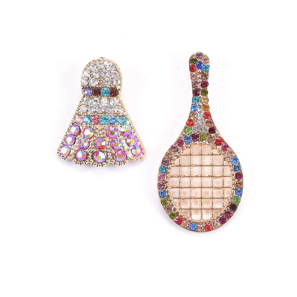 Colorful Luxury Crystal Rhinestone Earrings Women Badminton Racket Asymmetrical 2019 Brand Statement ZA Long | Украшения и