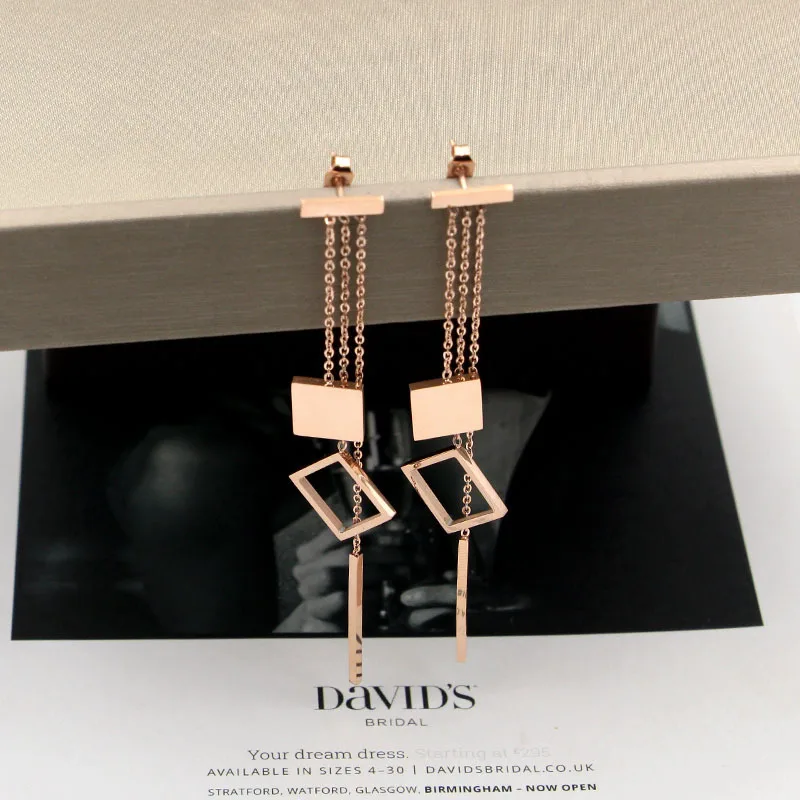 Fashion new earrings long section three chain geometry tassel rose gold woman earrings for women jewelry wholesale