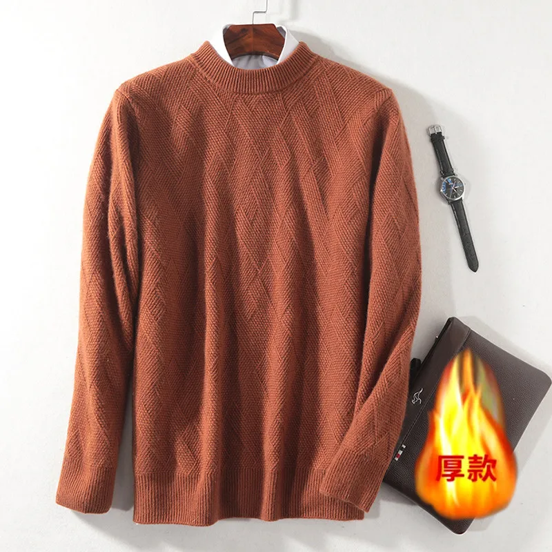 80% OFF Fall/winter new round neck cashmere sweater men's padded pullover sweater solid color loose casual men's wool knitted base shirt