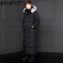 AYUNSUE новая куртка на гусином пуху Мужская Длинная зимняя куртка с лисьим меховым воротником Толстая Теплая мужская куртка большого размера пальто 0007